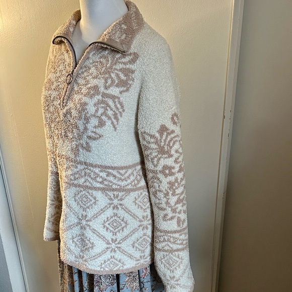 Knox Rose Cozy Fleece Ivory Taupe 1/4 Zip Damask Patterned Pullover Sweater - Picture 2 of 8